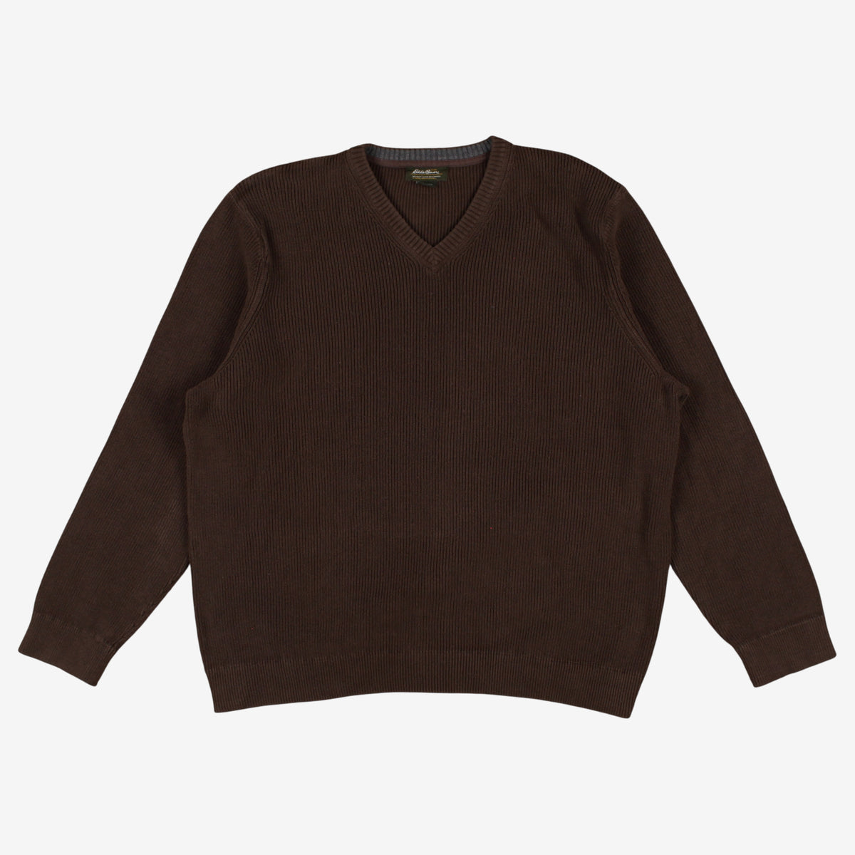 Eddie Bauer Sweater Jumper 2XL Mens Cotton V-neck Ribbed Outdoor Brown Knit