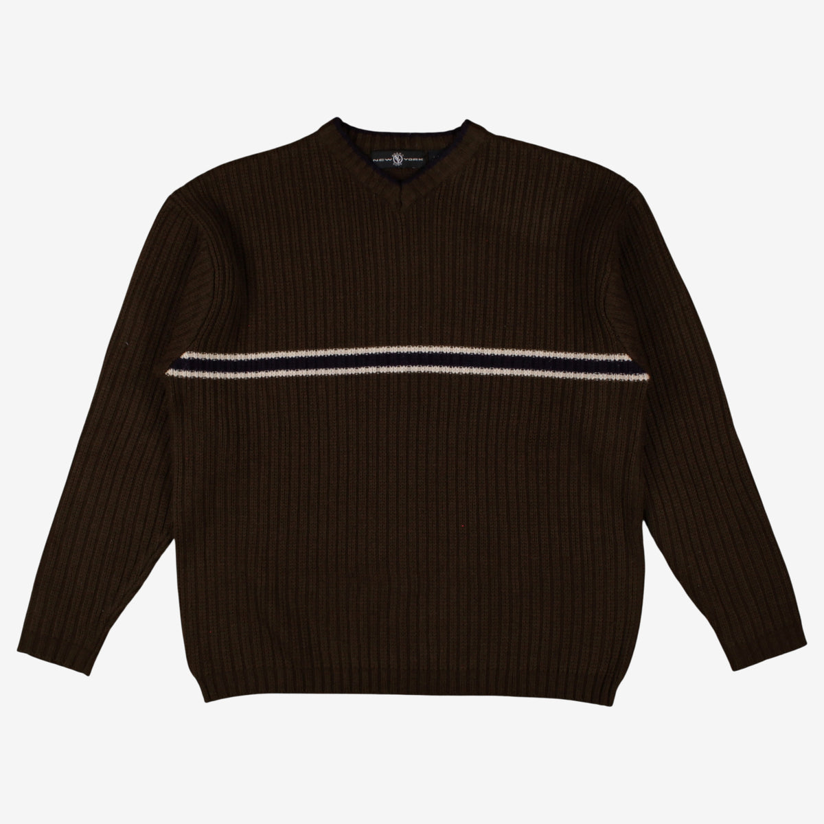 New York Board Surf Sweater Jumper L Mens Y2K Ribbed Green Knit