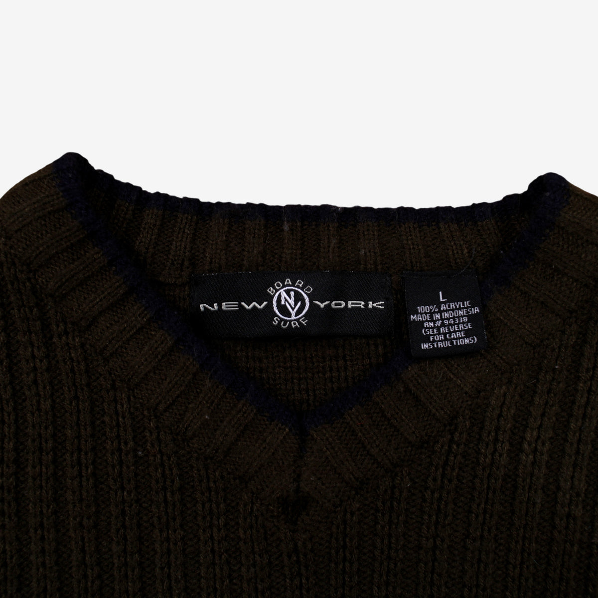 New York Board Surf Sweater Jumper L Mens Y2K Ribbed Green Knit