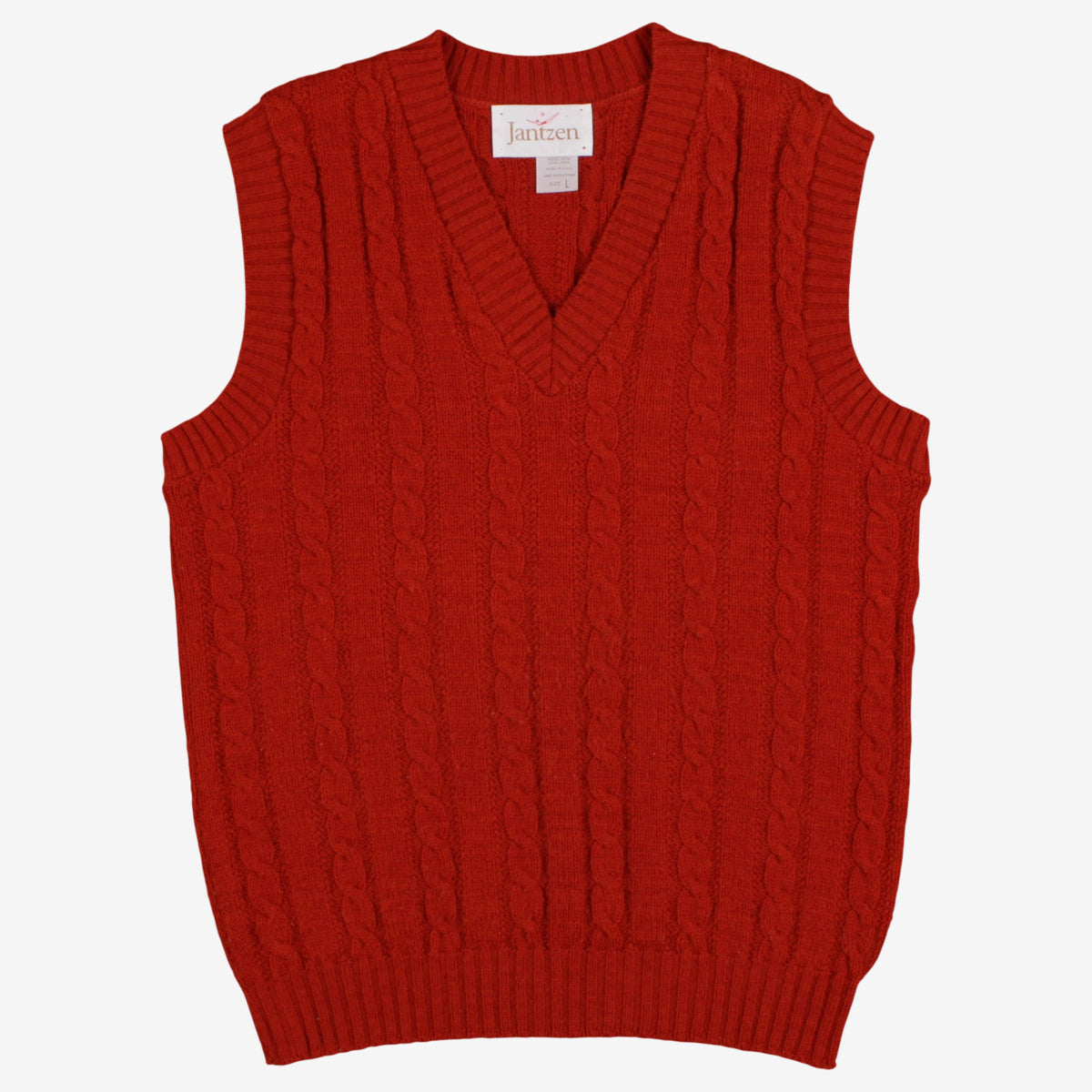 Vintage Jantzen Sweater Vest Jumper L Womens 80s Acrylic Orange Cable Knit