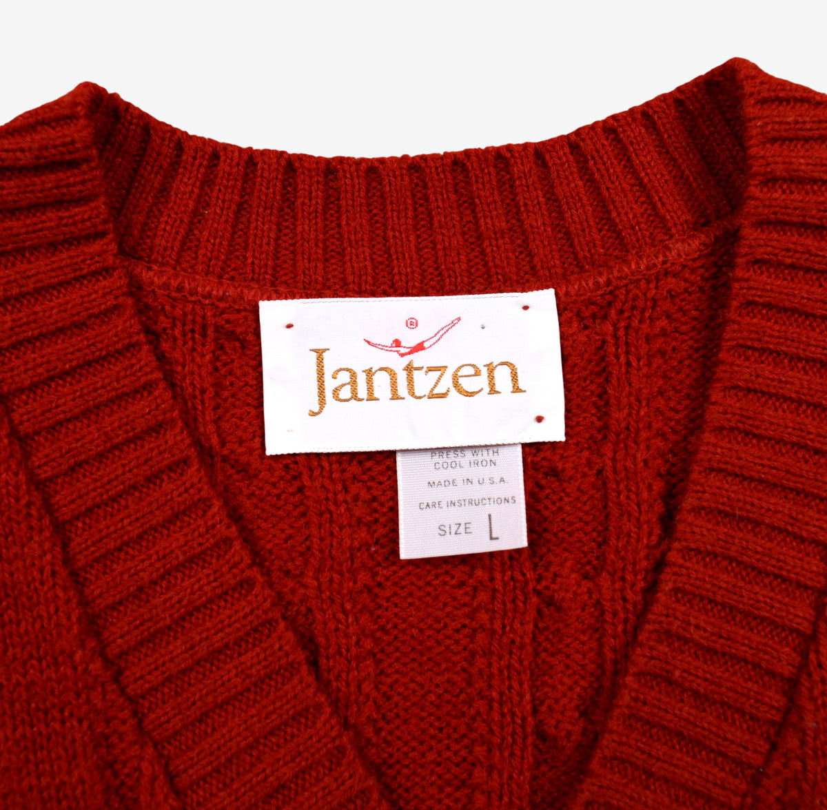 Vintage Jantzen Sweater Vest Jumper L Womens 80s Acrylic Orange Cable Knit