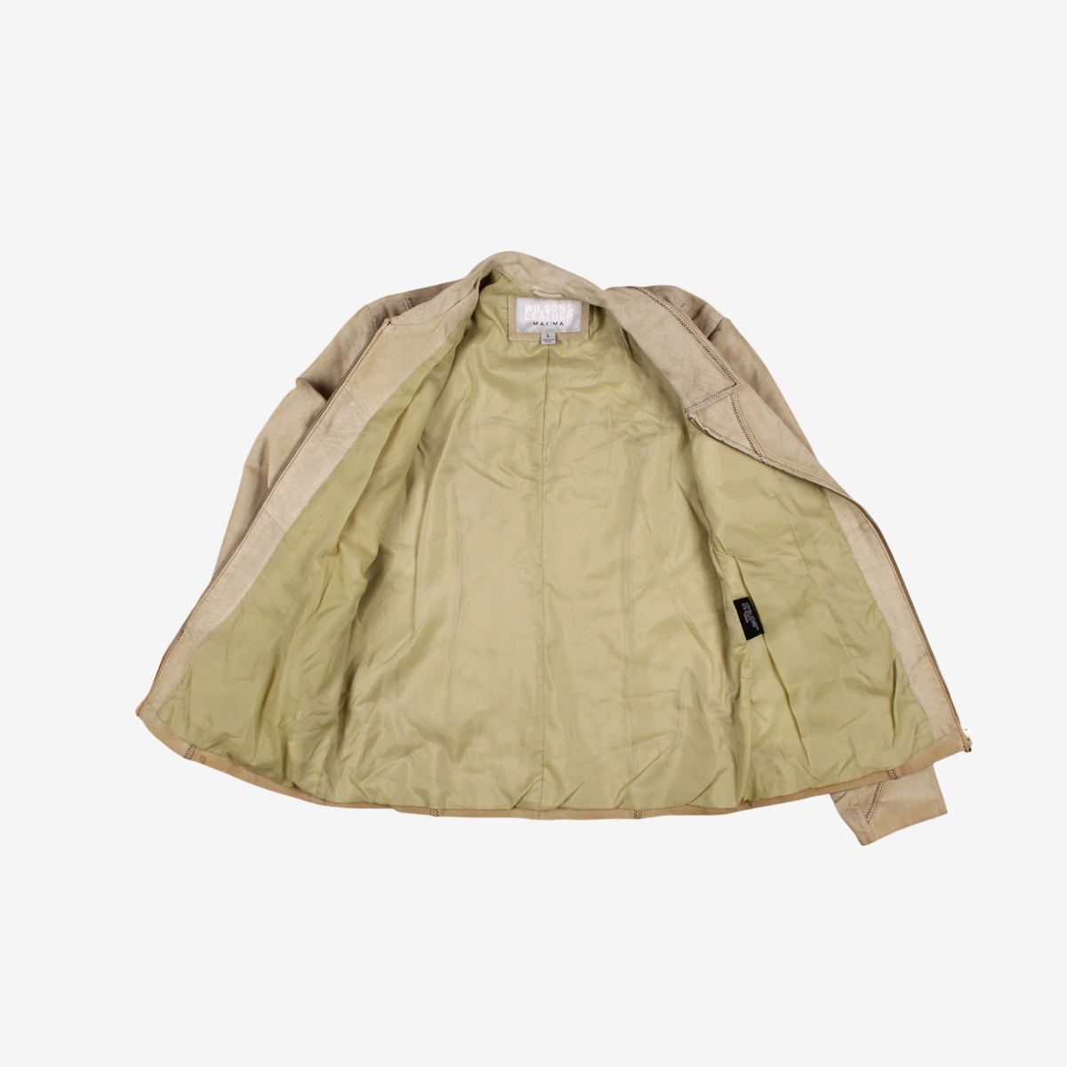 Wilsons Leather Maxima Jacket L Womens Beige Suede Moto Western Contrast Stitch