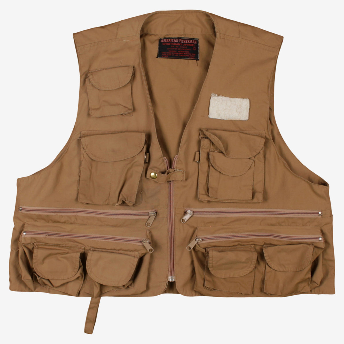 Vintage American Fisherman Utility Vest L Mens 90s Beige Tan Fishing Gilet