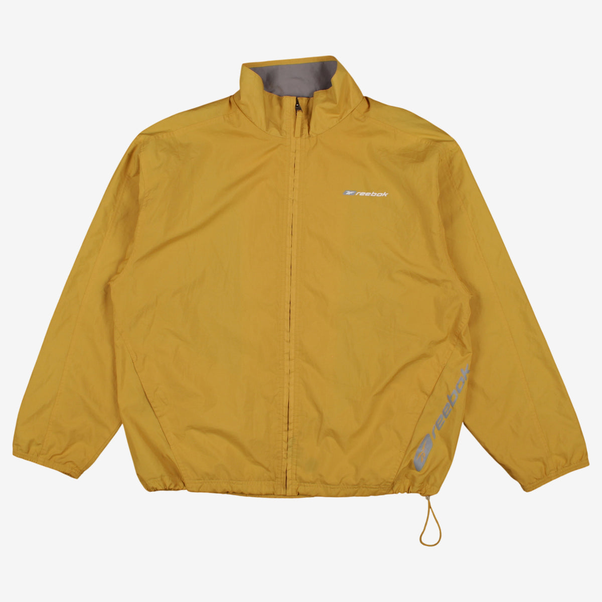 Reebok Windbreaker Jacket M Mens 00s Yellow Nylon Full Zip Lined Athletic Sport