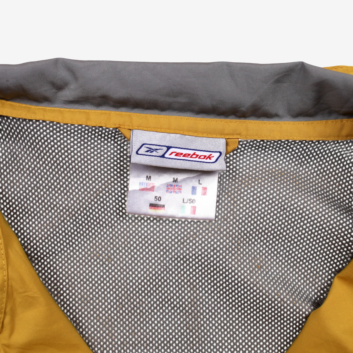 Reebok Windbreaker Jacket M Mens 00s Yellow Nylon Full Zip Lined Athletic Sport