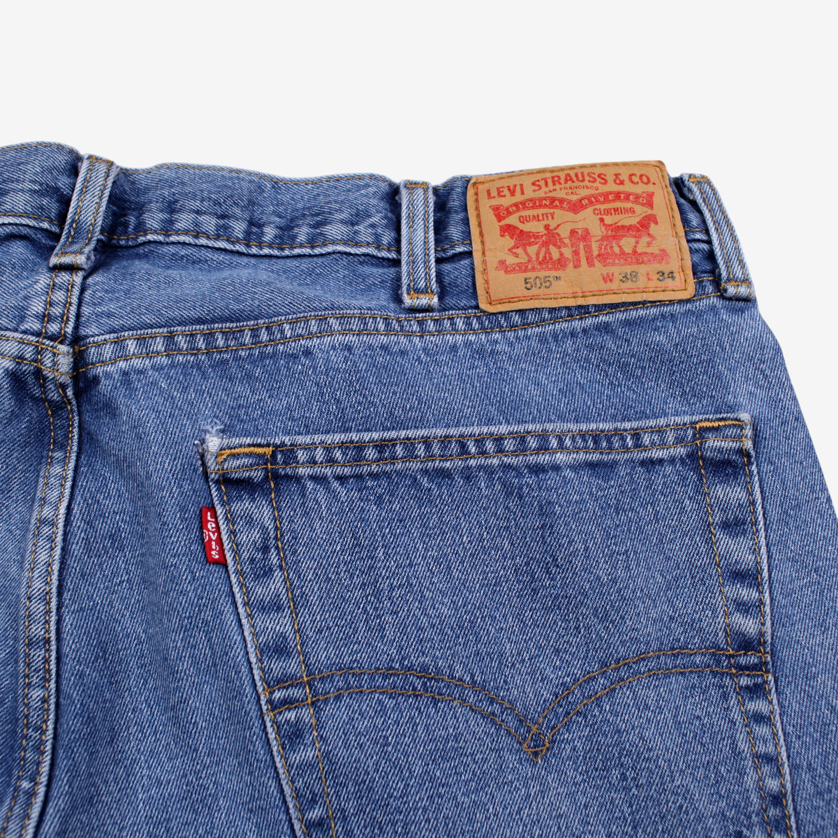 Levis 505 Jeans 38x34 Blue Regular Straight Faded Stonewash Red Tab Denim