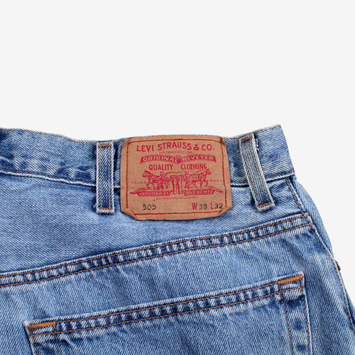 Levis 505 Jeans 35x32 Blue Regular Straight Faded Light Stonewash Zip Denim