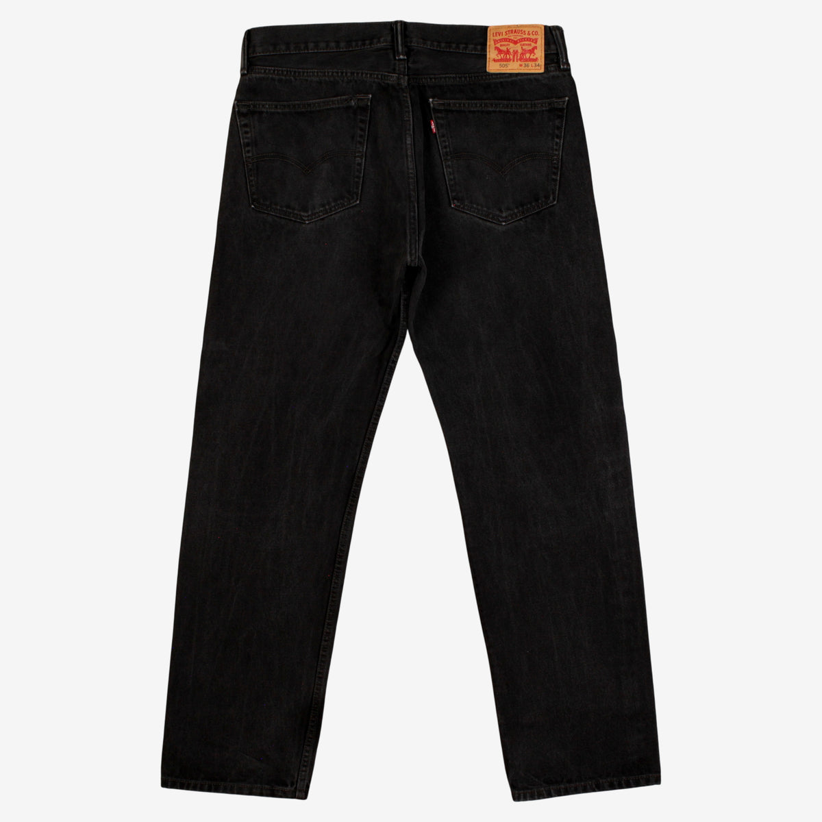Levis 505 Jeans 36x34 Black Regular Straight Faded Stonewash Red Tab Denim