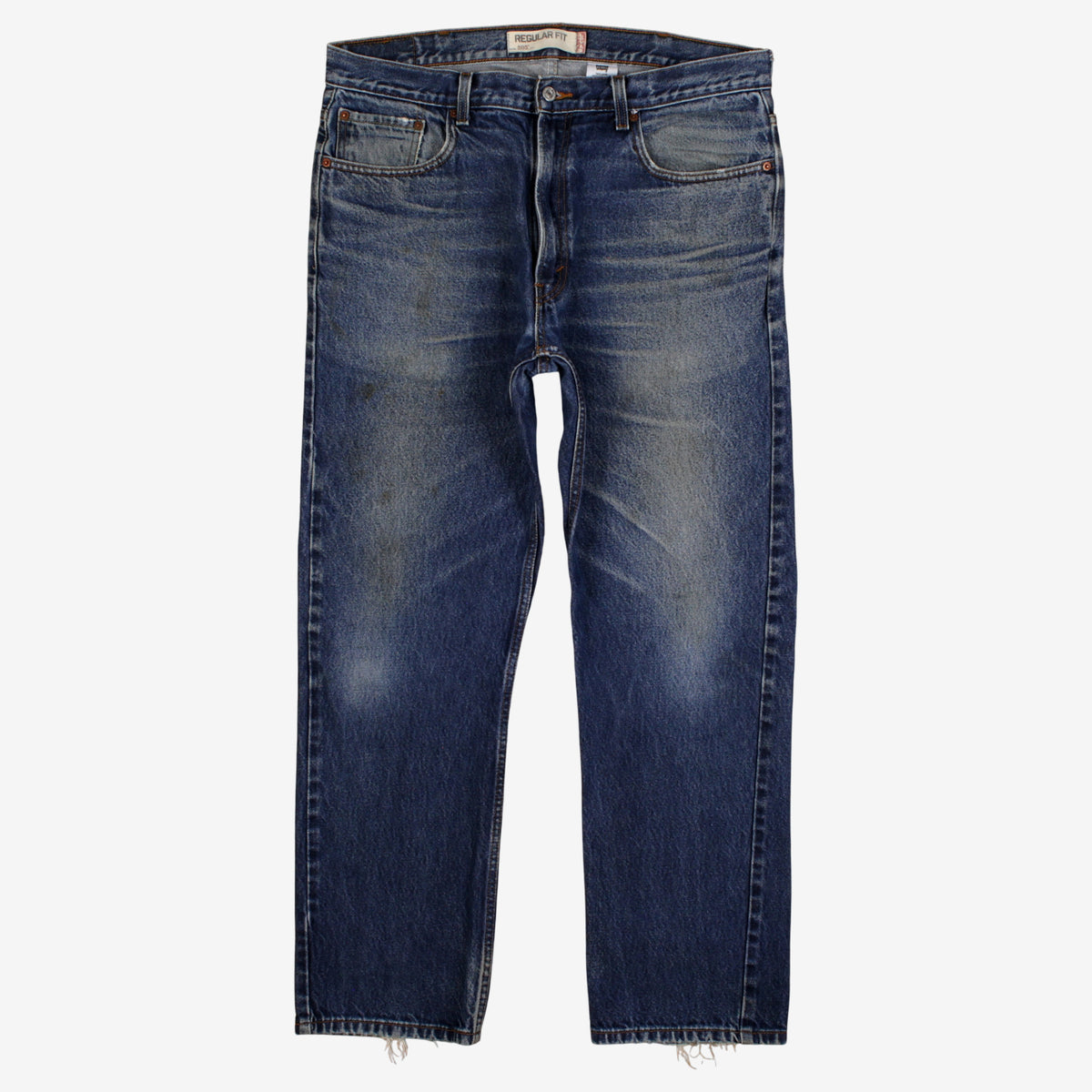 Levis 505 Jeans 38x32 Blue Regular Straight Faded Zip Fly Red Tab Classic Denim