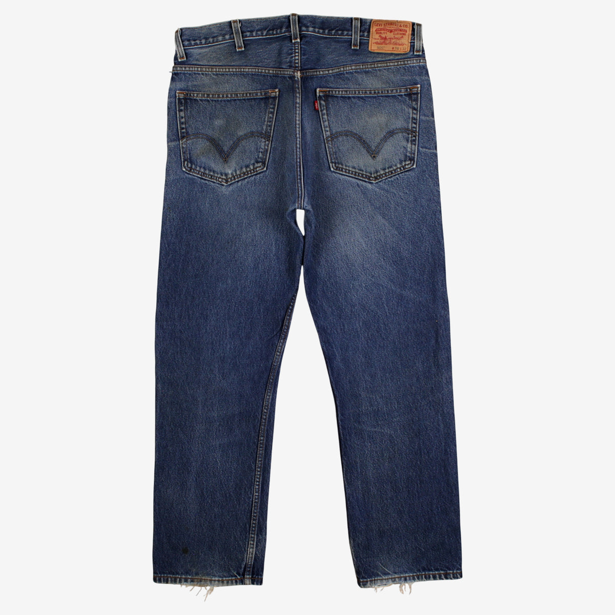 Levis 505 Jeans 38x32 Blue Regular Straight Faded Zip Fly Red Tab Classic Denim