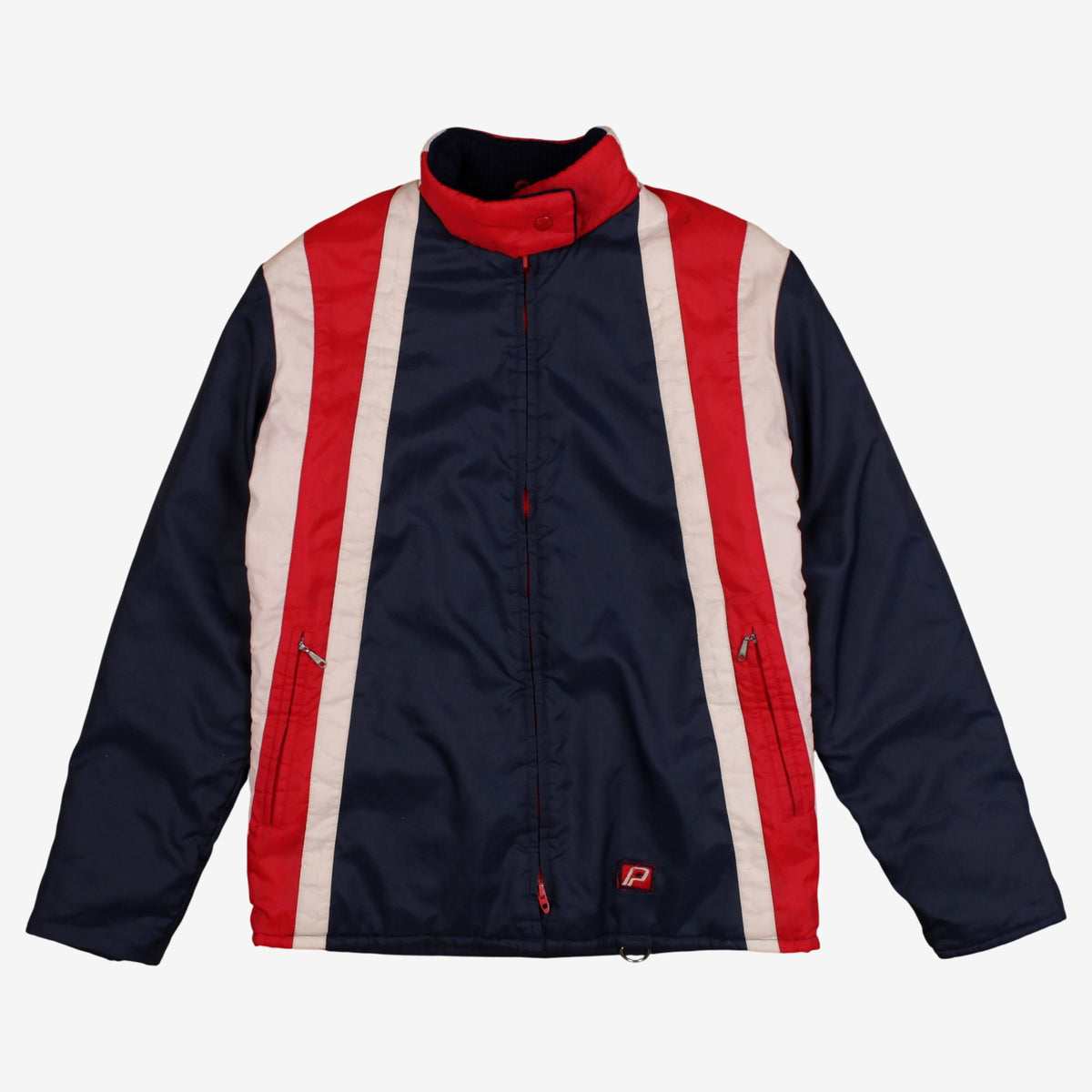 Vintage Bomber Racing Jacket S Mens 70s Blue Nylon Lined Navy Red White