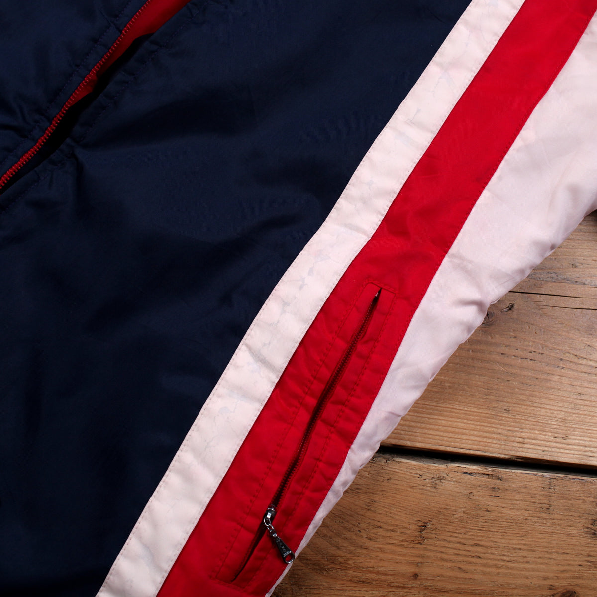 Vintage Bomber Racing Jacket S Mens 70s Blue Nylon Lined Navy Red White