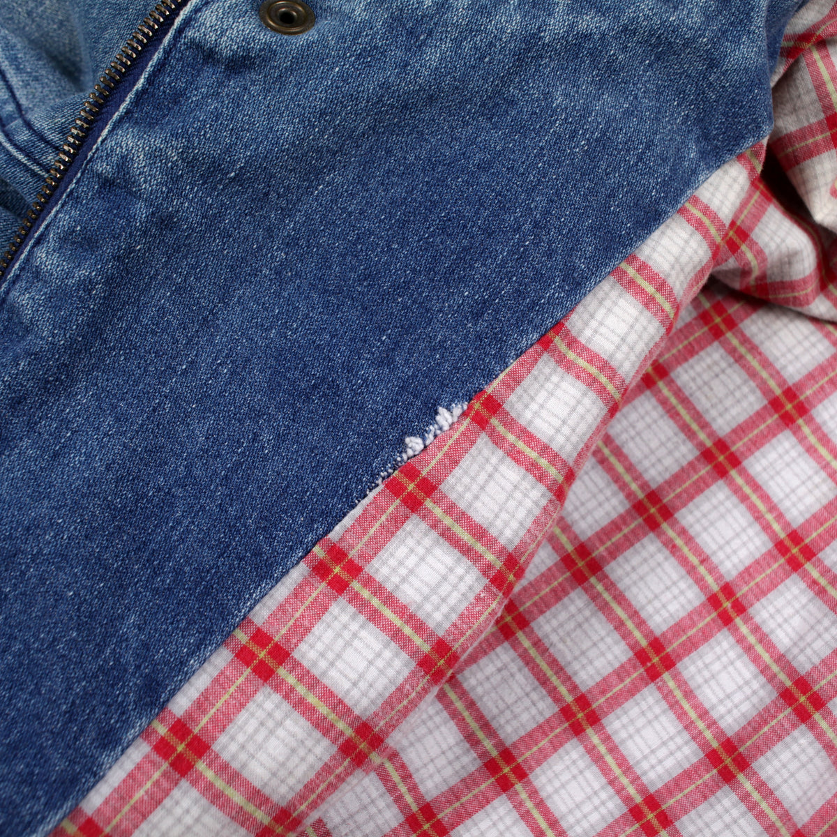 Vintage Denim Bomber Jacket S Mens 80s Blue Plaid Lined Workwear D Pocket