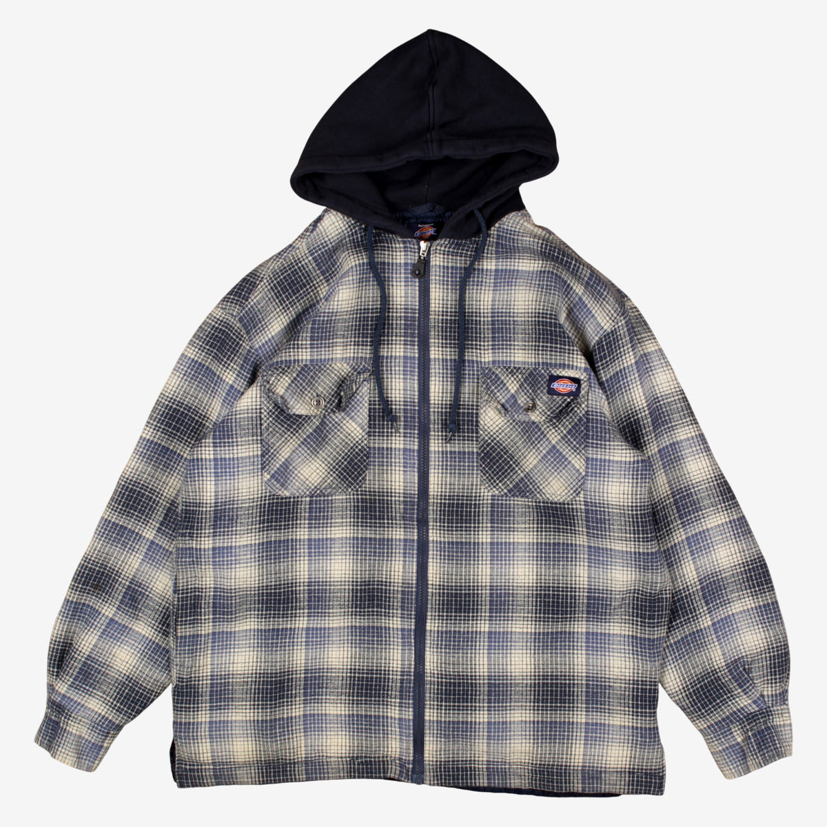 Dickies Overshirt Jacket M Mens Blue Plaid Hooded Heavyweight Utility Durable