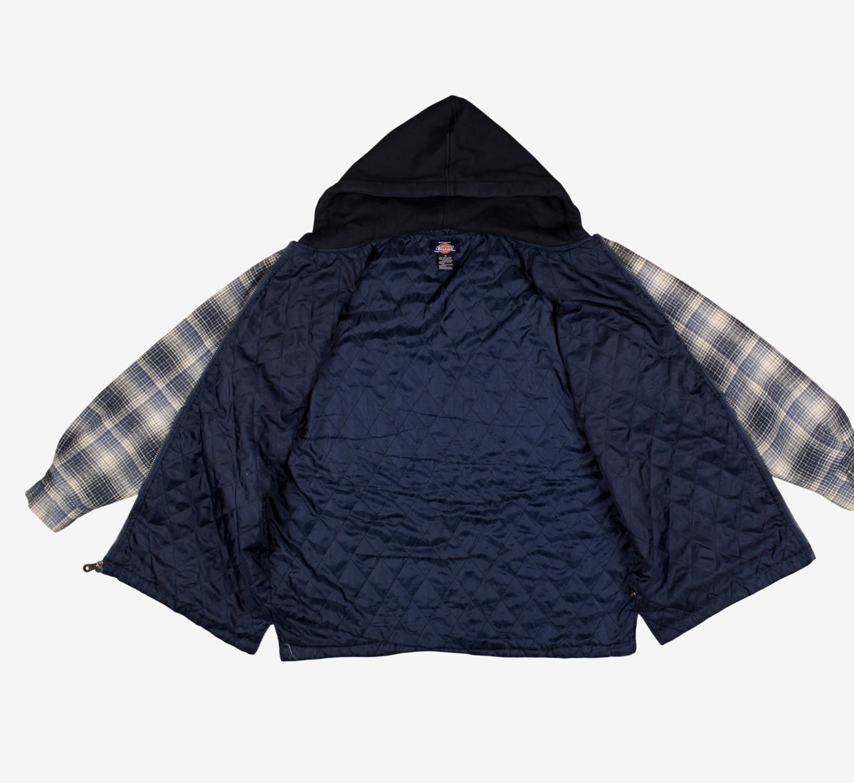 Dickies Overshirt Jacket M Mens Blue Plaid Hooded Heavyweight Utility Durable