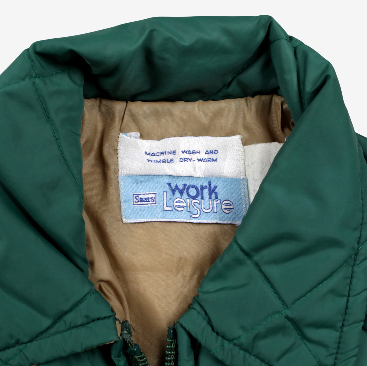Vintage Sears Workwear Jacket S Mens 80s Green Nylon Quilted Insulated