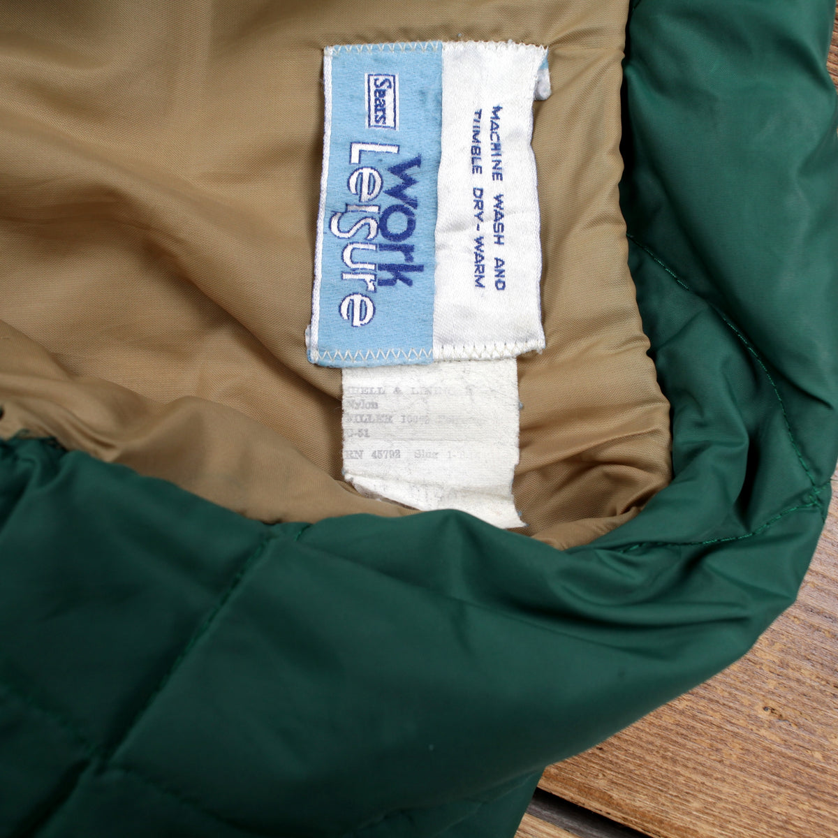 Vintage Sears Workwear Jacket S Mens 80s Green Nylon Quilted Insulated