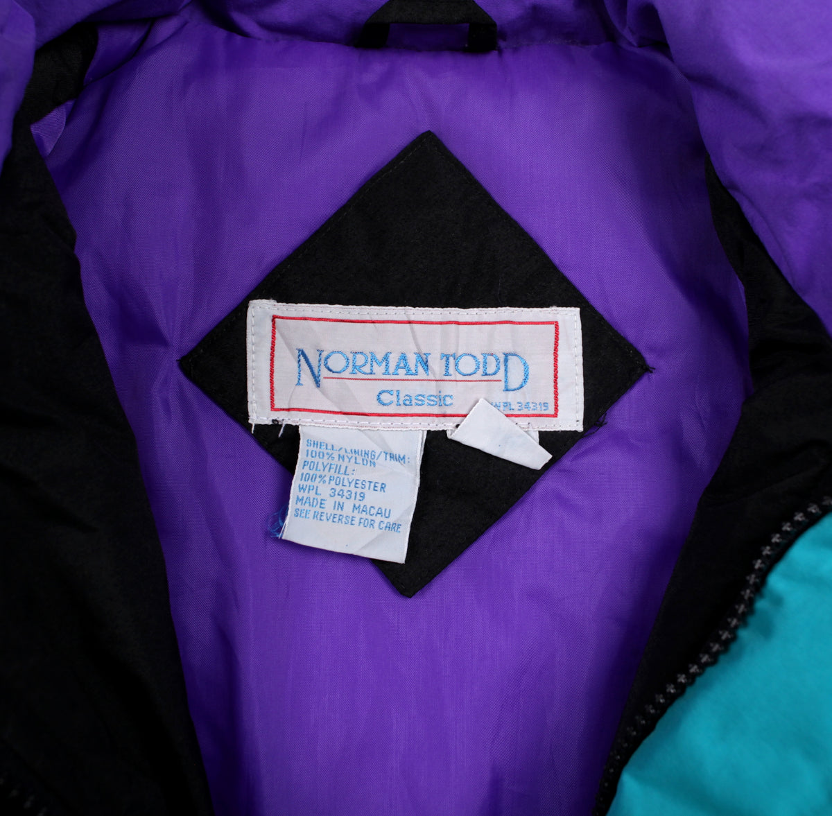 Vintage Norman Todd Bomber Jacket L Mens 90s Black Nylon Insulated Casual