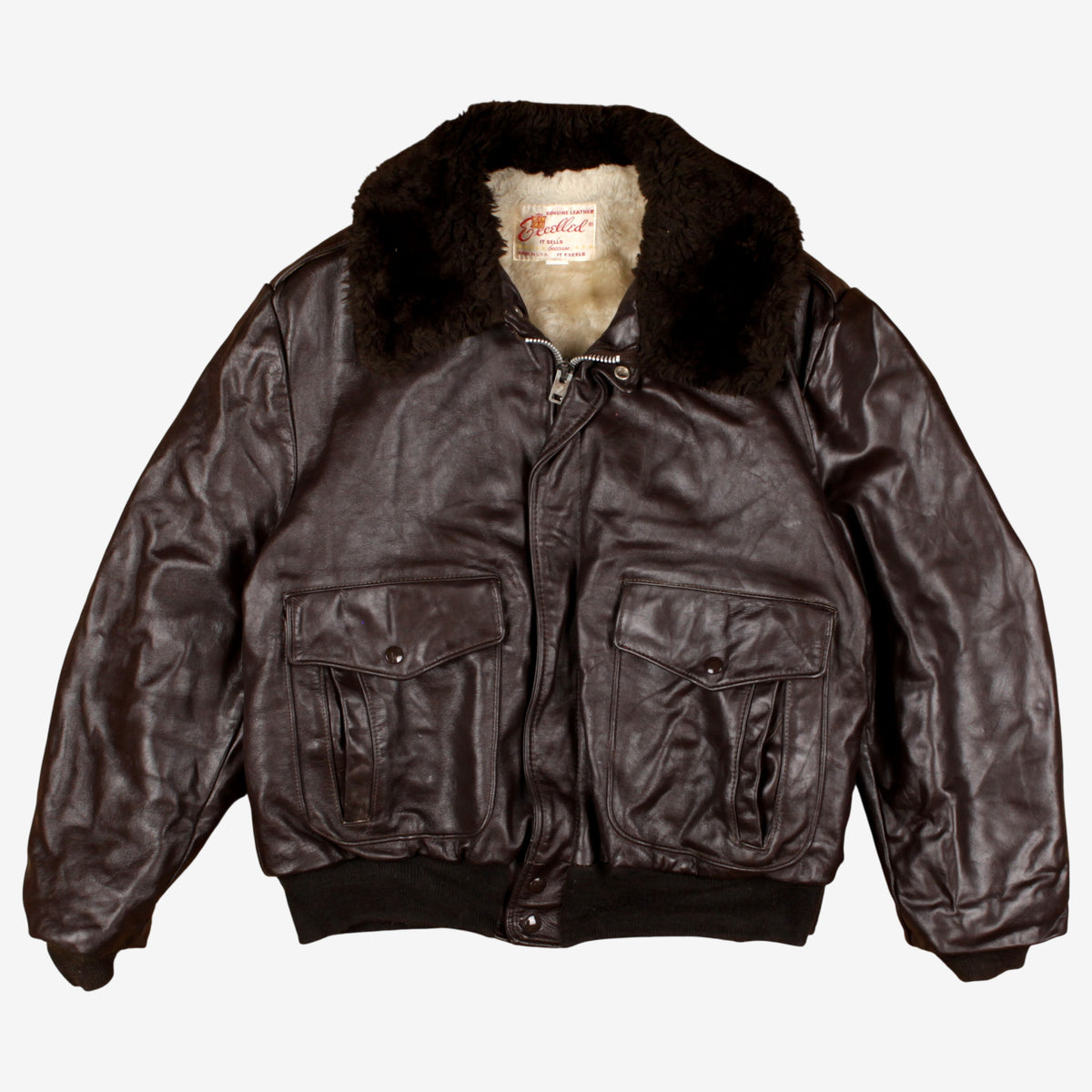 Vintage Excelled Leather Bomber Jacket XL 48 Mens 70s Brown USA Made Fur Lined