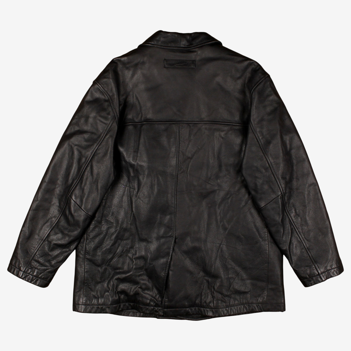 Reaction Kenneth Cole Leather Pea Coat Jacket L Mens Black Lined Double Breasted