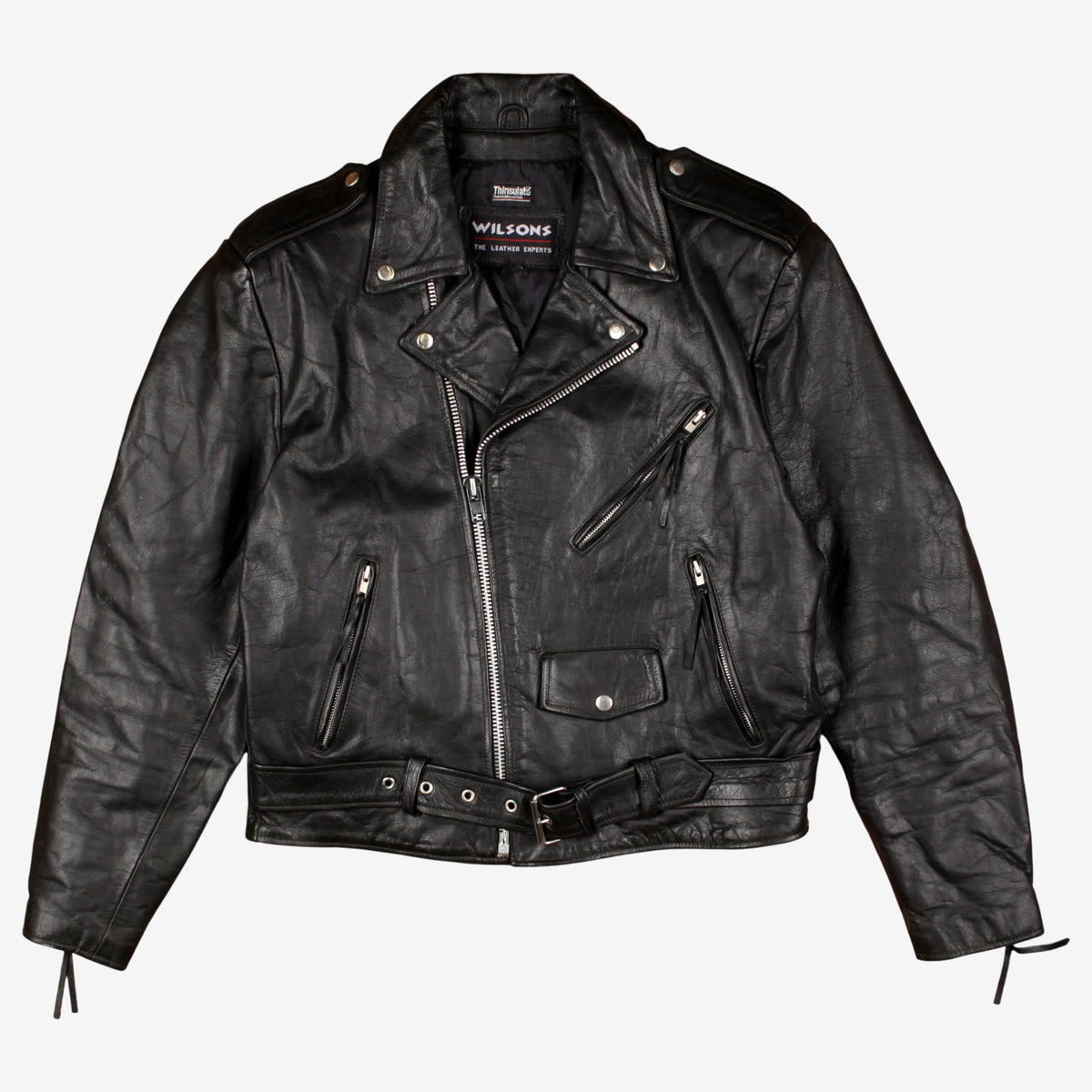 Vintage Wilsons Leather Jacket L Mens Black Biker Thinsulate Moto Heavy