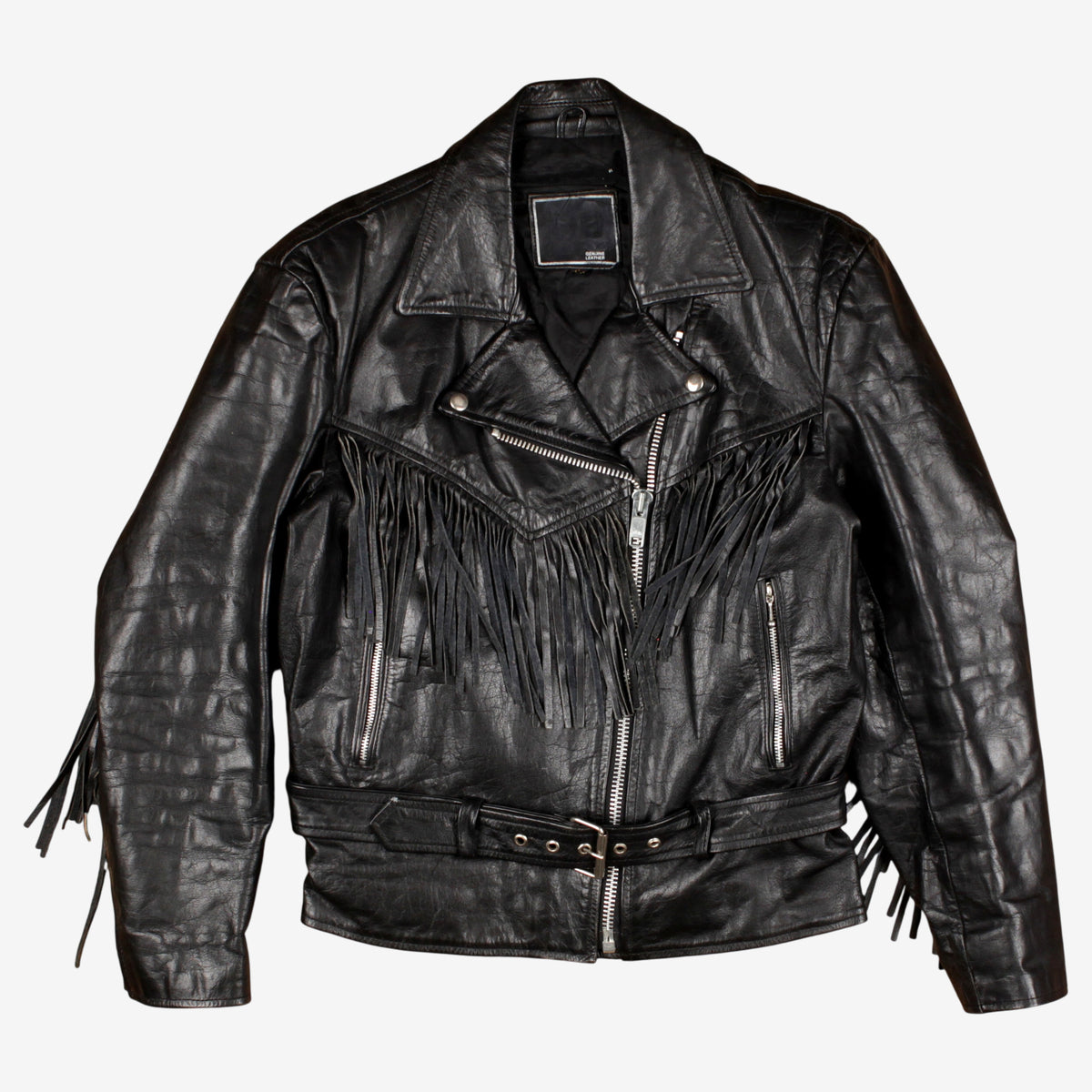 Vintage Leather Jacket L Womens 00s Black Biker Fringe Lined Moto Motorcycle