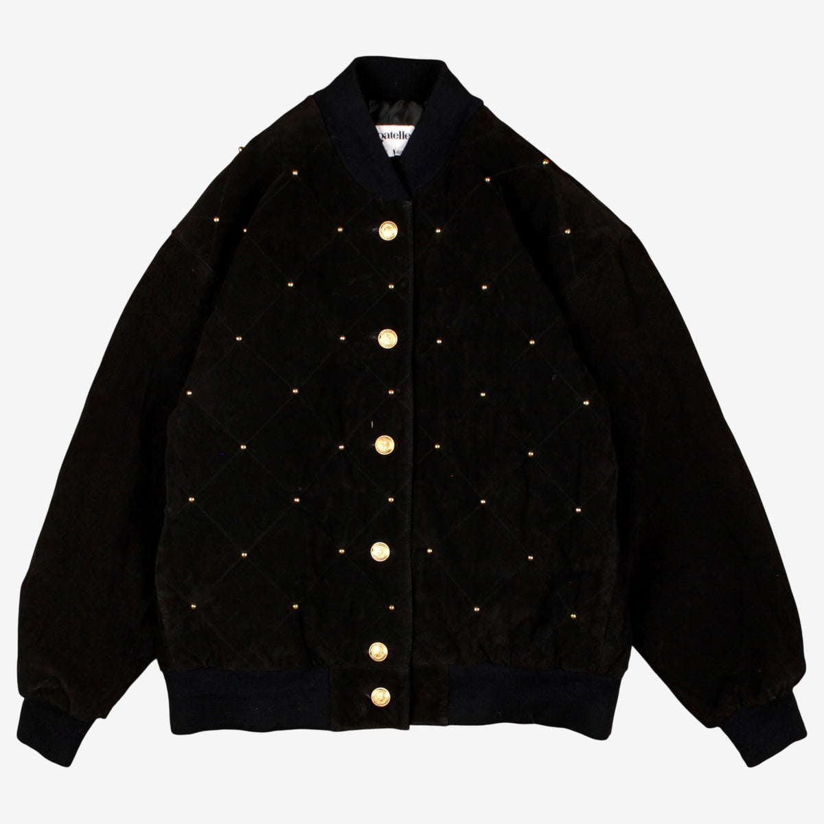 Vintage Bagatelle Bomber Jacket S Womens Black Suede Quilted Studded