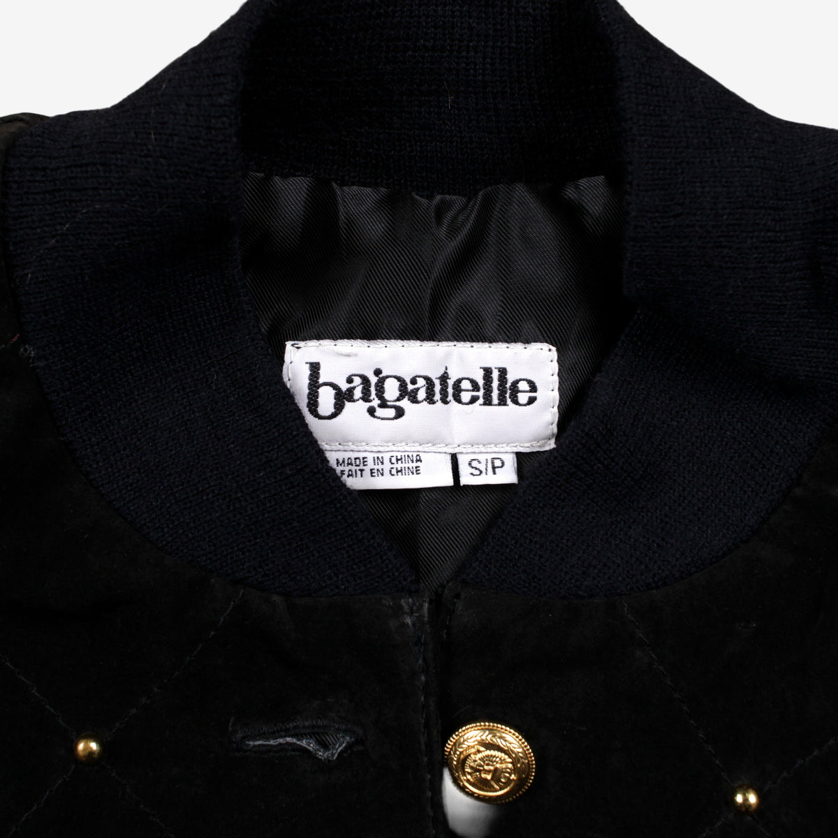 Vintage Bagatelle Bomber Jacket S Womens Black Suede Quilted Studded