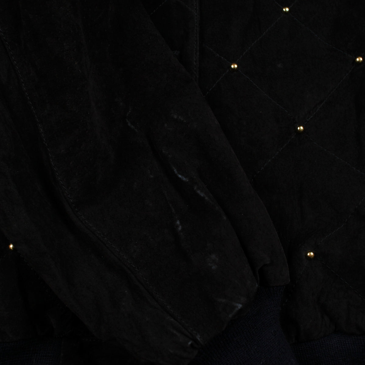 Vintage Bagatelle Bomber Jacket S Womens Black Suede Quilted Studded