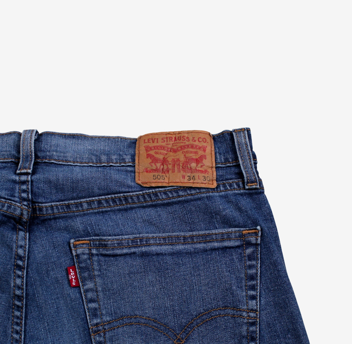 Levis 505 Jeans 34x30 Blue Regular Straight Mid Rise Stonewash Red Tab Denim