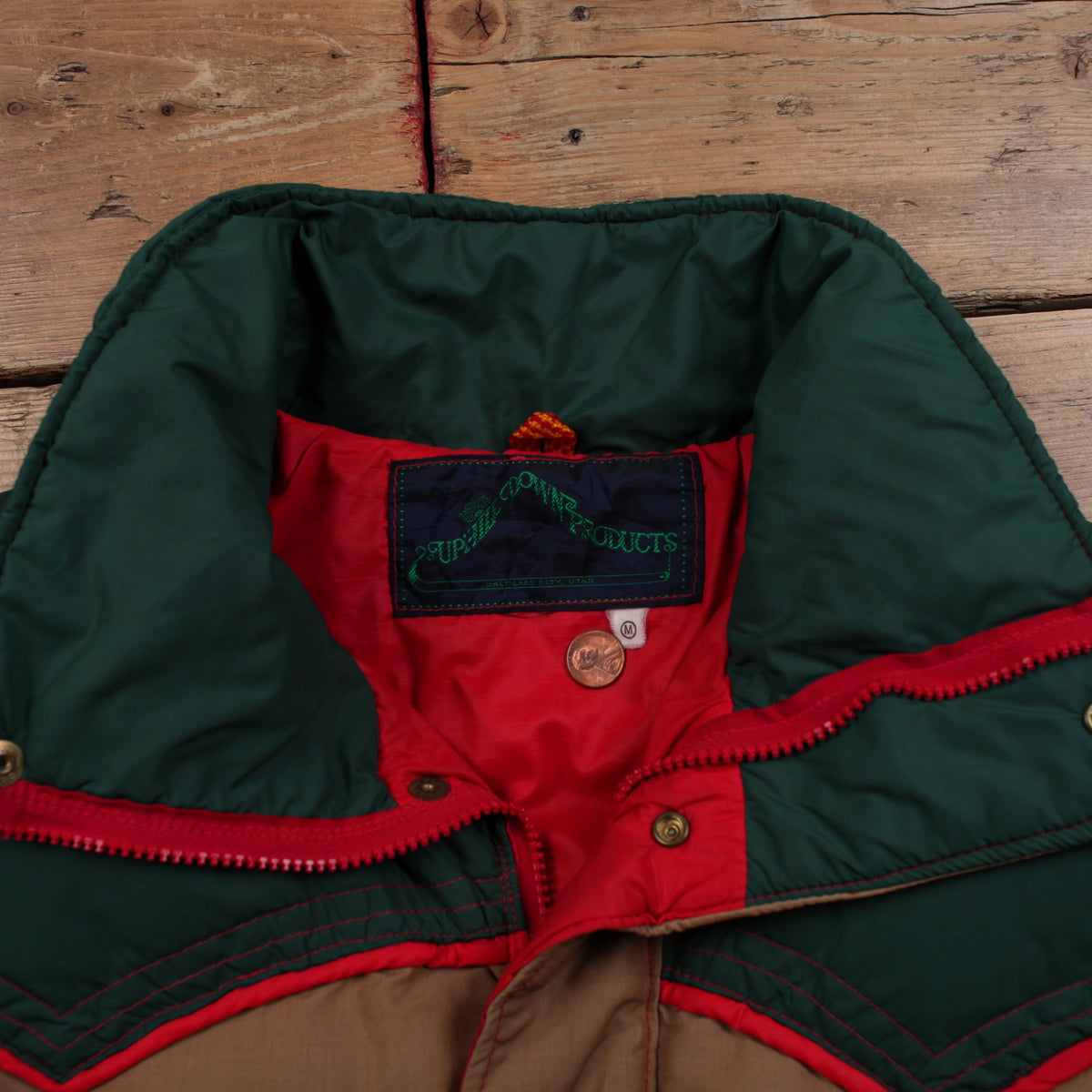 Vintage Uphill Down Products Puffer Jacket M Mens 70s Brown Superior Nylon Tan
