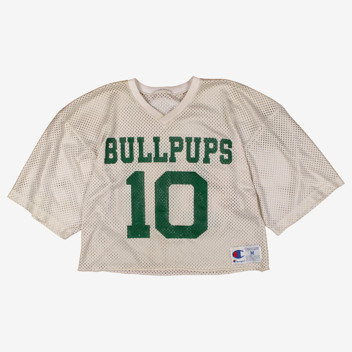 Vintage Champion Cropped Jersey T-shirt M Mens 80s White Bullpups USA Made