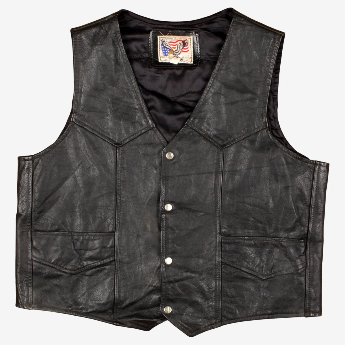 Vintage Maryland Leather Inc Vest XL Mens 90s Black Motorcycle Patched Biker