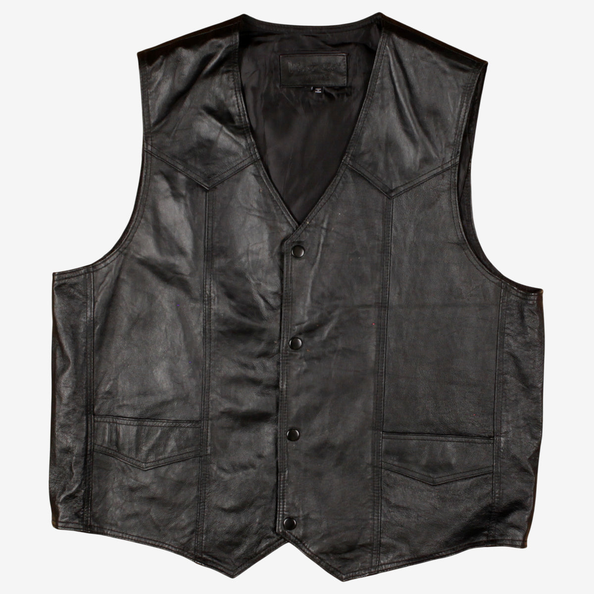 Vintage Leather Vest L Mens Black Lined Western Biker Motorcycle Gilet