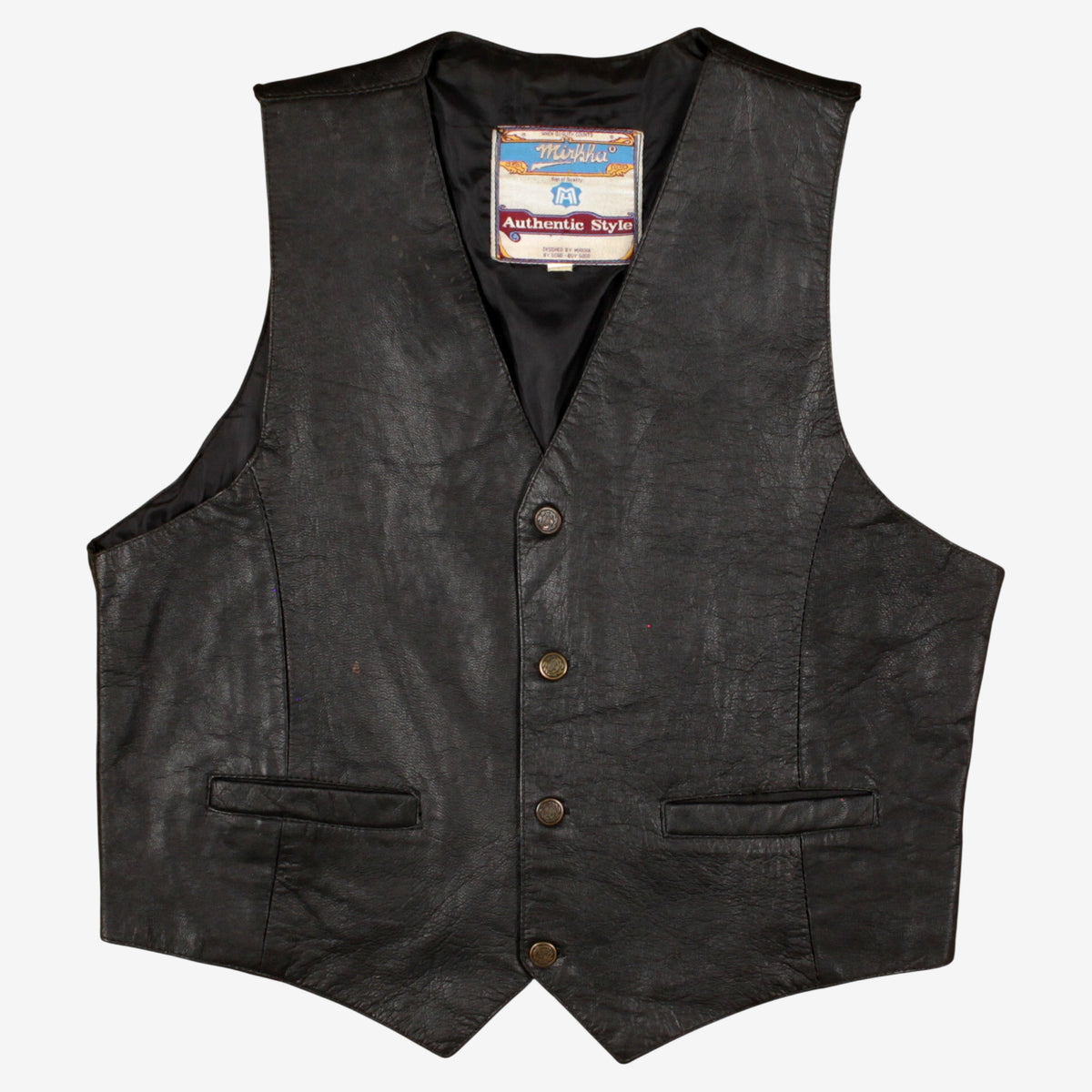 Vintage Mirkha Vest L Mens 90s Black Lined Biker Moto Gilet