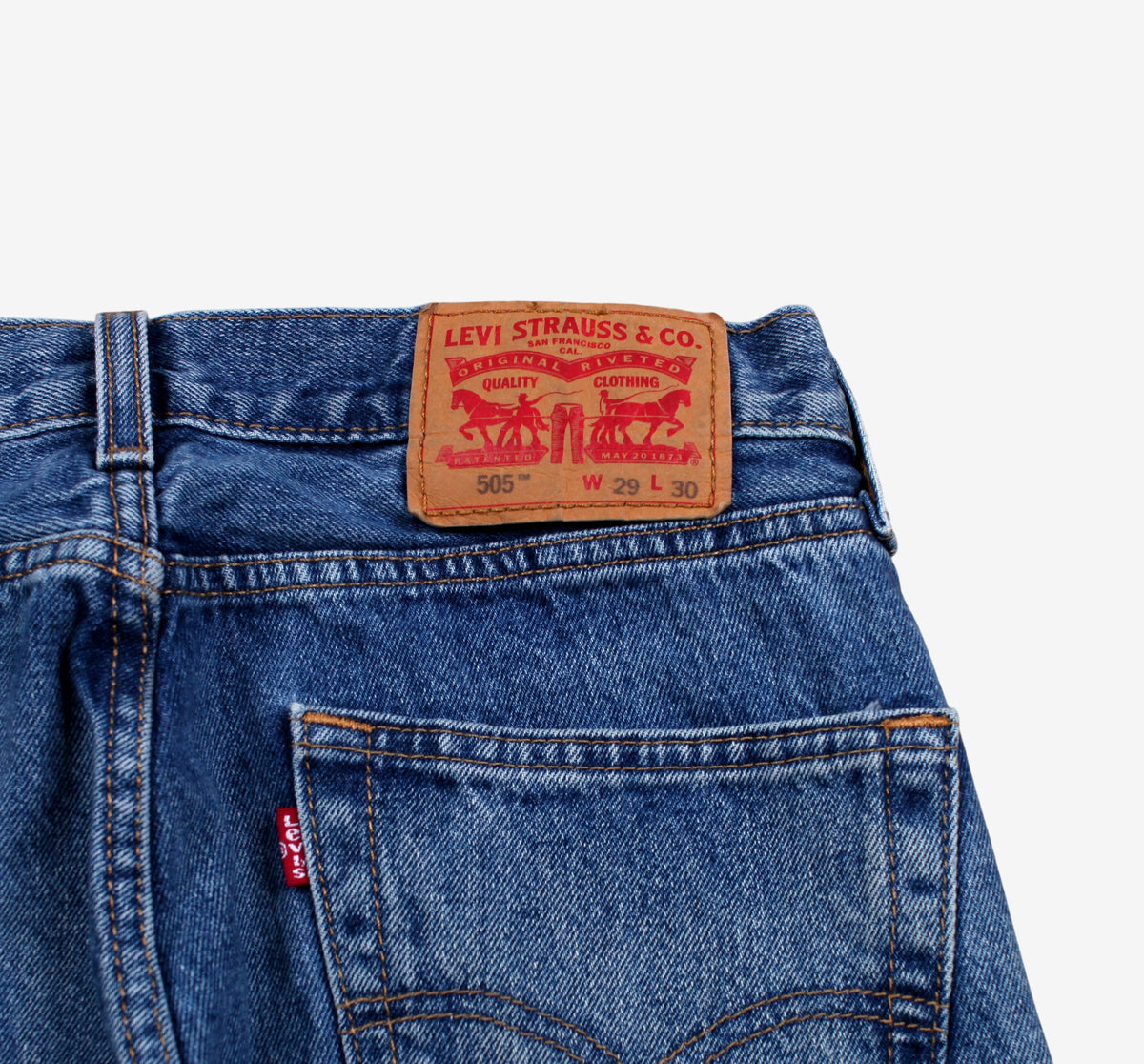 Levis 505 Jeans 29x30 Blue Regular Straight Faded Mid Stonewash Red Tab Denim