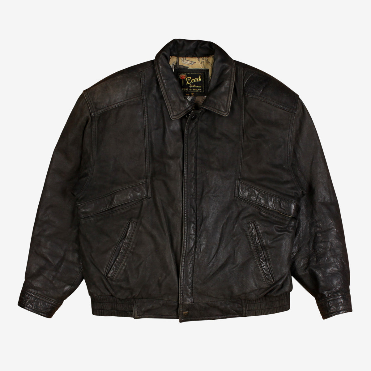 Vintage Reed Bomber Jacket M 40 Mens Black Leather Lined Biker Moto Flight
