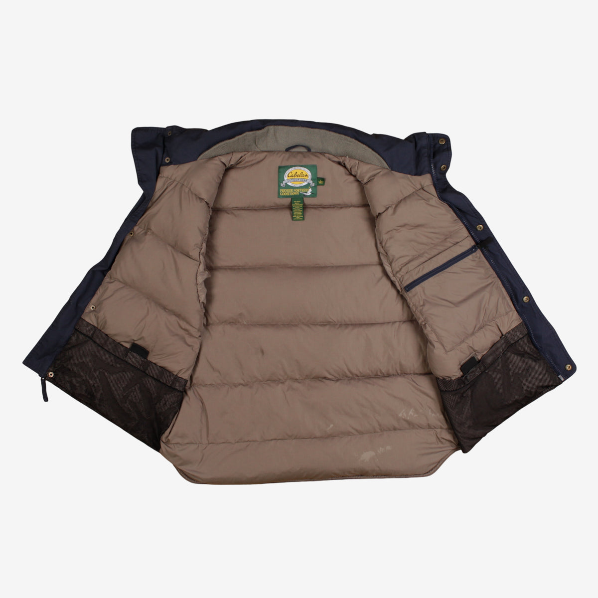Vintage Cabelas Goose Down Vest L Mens Blue Navy Snap Front Insulated Gilet