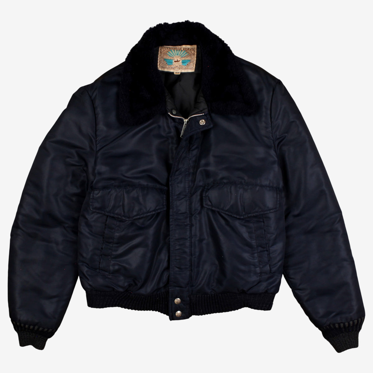 Vintage Struggle Gear William Barry Bomber Jacket M 40 Mens 90s Blue USA Made