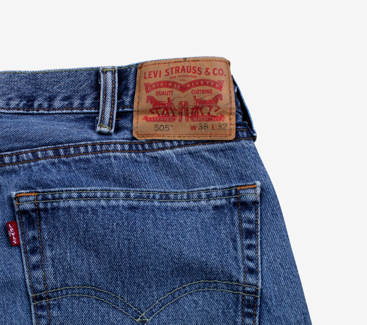 Levis 505 Jeans 38x32 Blue Regular Straight Faded Stonewash Red Tab Denim
