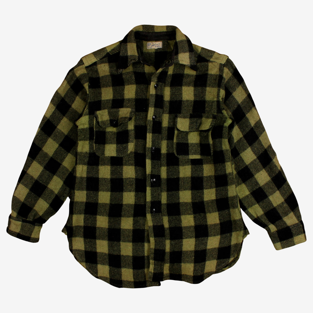 Vintage Julmor Apparel Flannel Shirt S Mens Button 50s Wool Green Buffalo Plaid