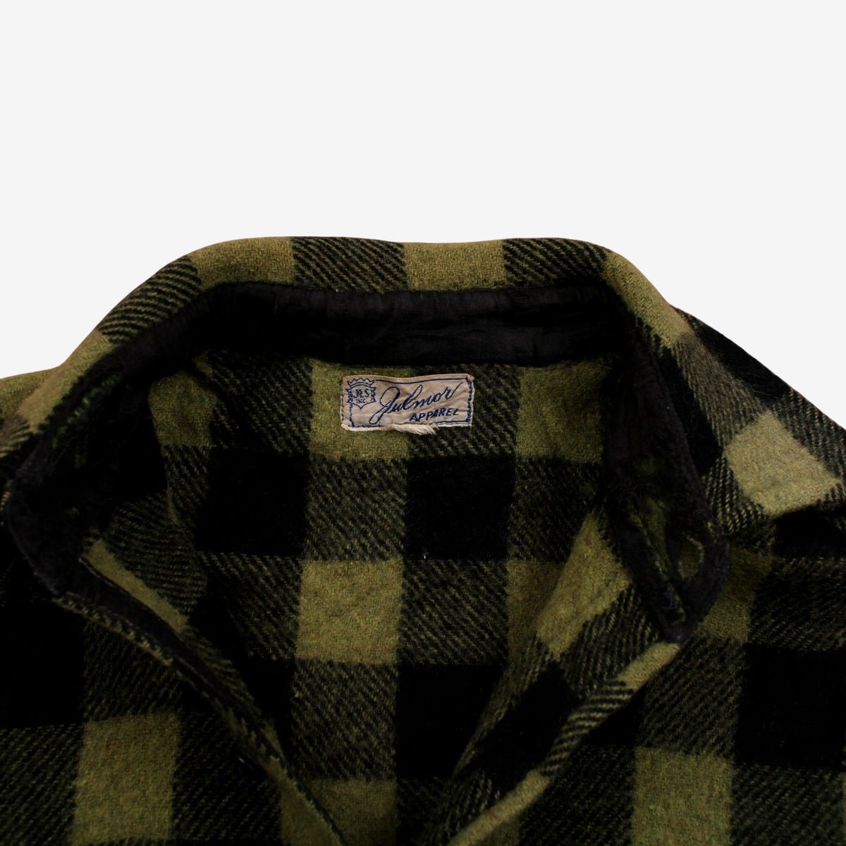 Vintage Julmor Apparel Flannel Shirt S Mens Button 50s Wool Green Buffalo Plaid