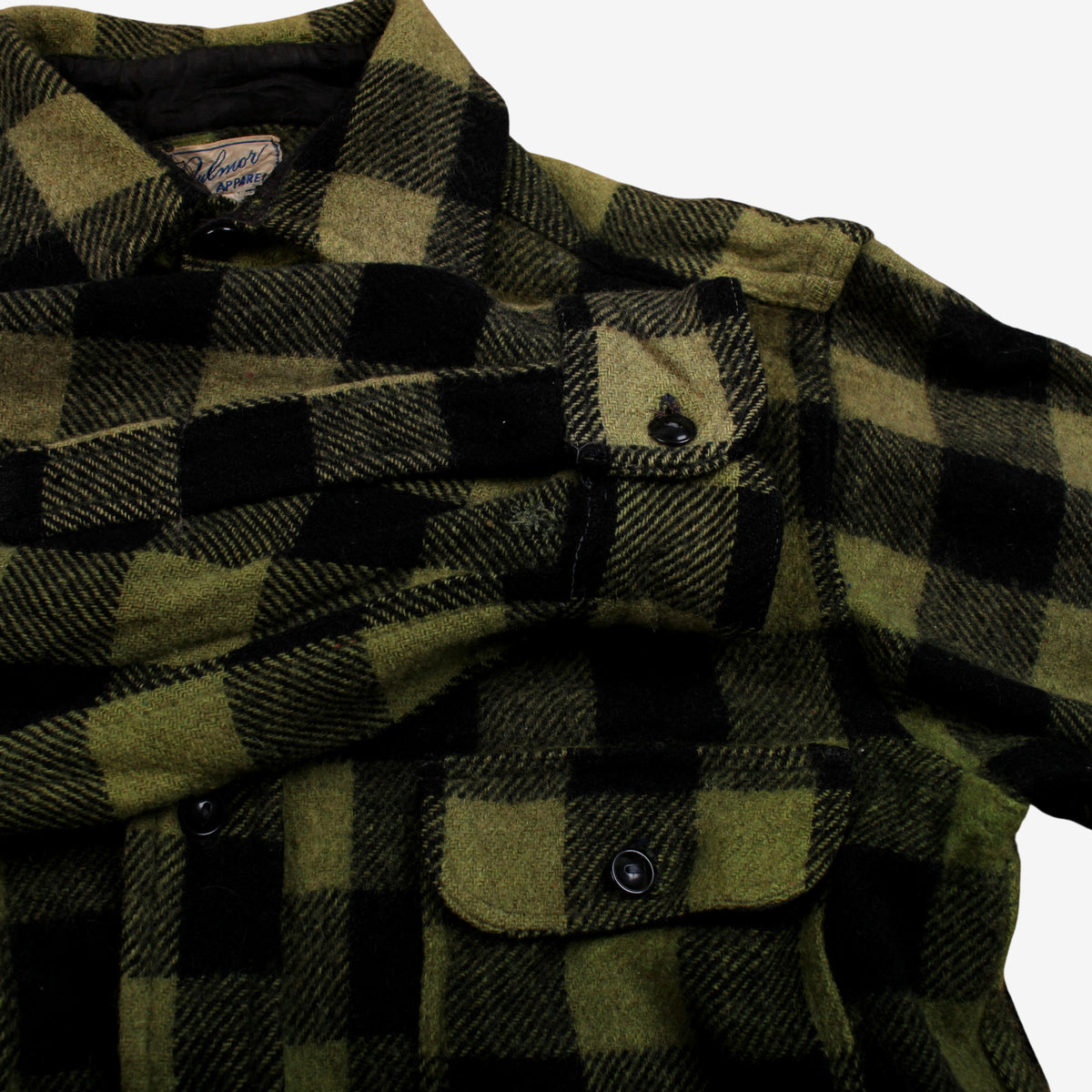 Vintage Julmor Apparel Flannel Shirt S Mens Button 50s Wool Green Buffalo Plaid