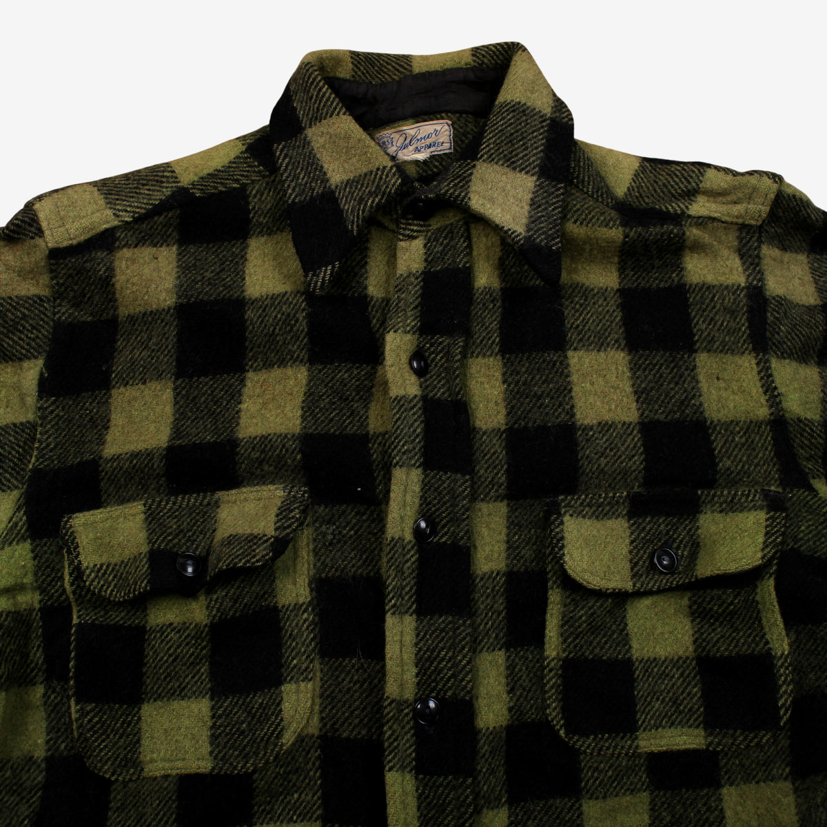 Vintage Julmor Apparel Flannel Shirt S Mens Button 50s Wool Green Buffalo Plaid
