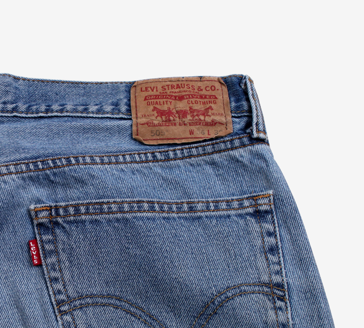 Levis 505 Jeans 36x32 Blue Regular Straight Light Stonewash Red Tab Denim
