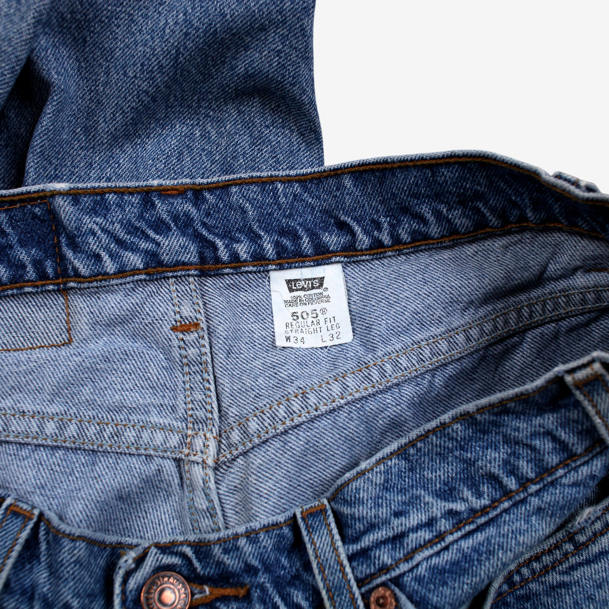 Vintage Levis 505 Jeans 34x32 90s Stonewash Blue Regular Straight Red Tab Denim