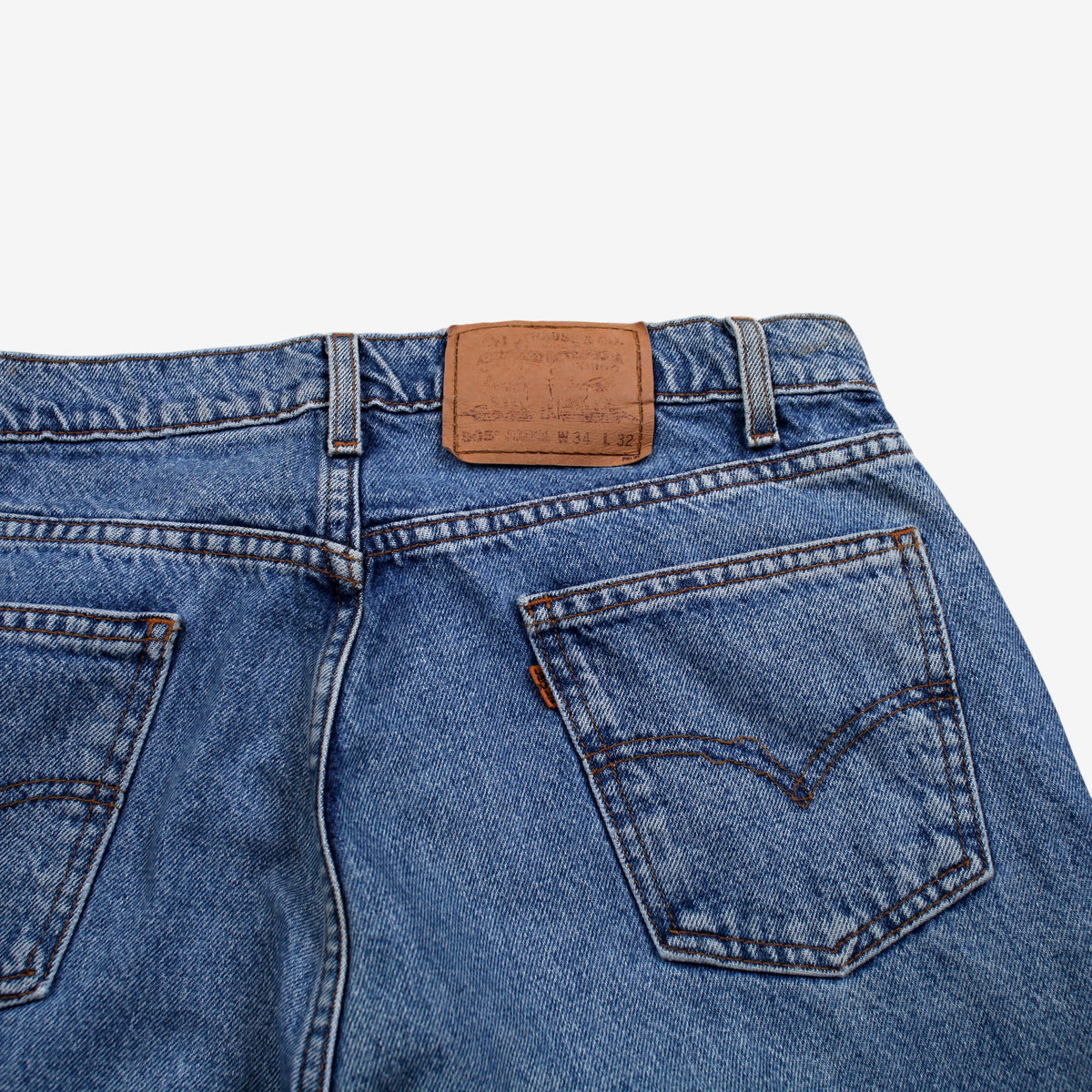 Vintage Levis 505 Jeans 34x32 90s Stonewash Blue Regular Straight Red Tab Denim