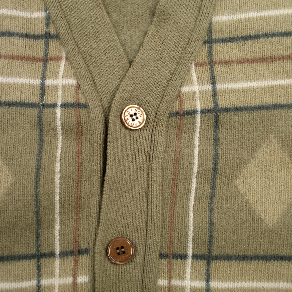 Vintage Monte Carlo Wool Cardigan 38 Mens 70s Angora Plaid Green Grunge