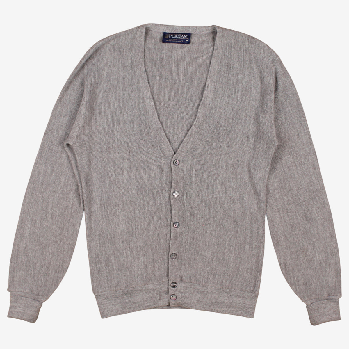 Vintage Puritan Cardigan M Mens 80s Acrylic USA Made Soft Grey Knit