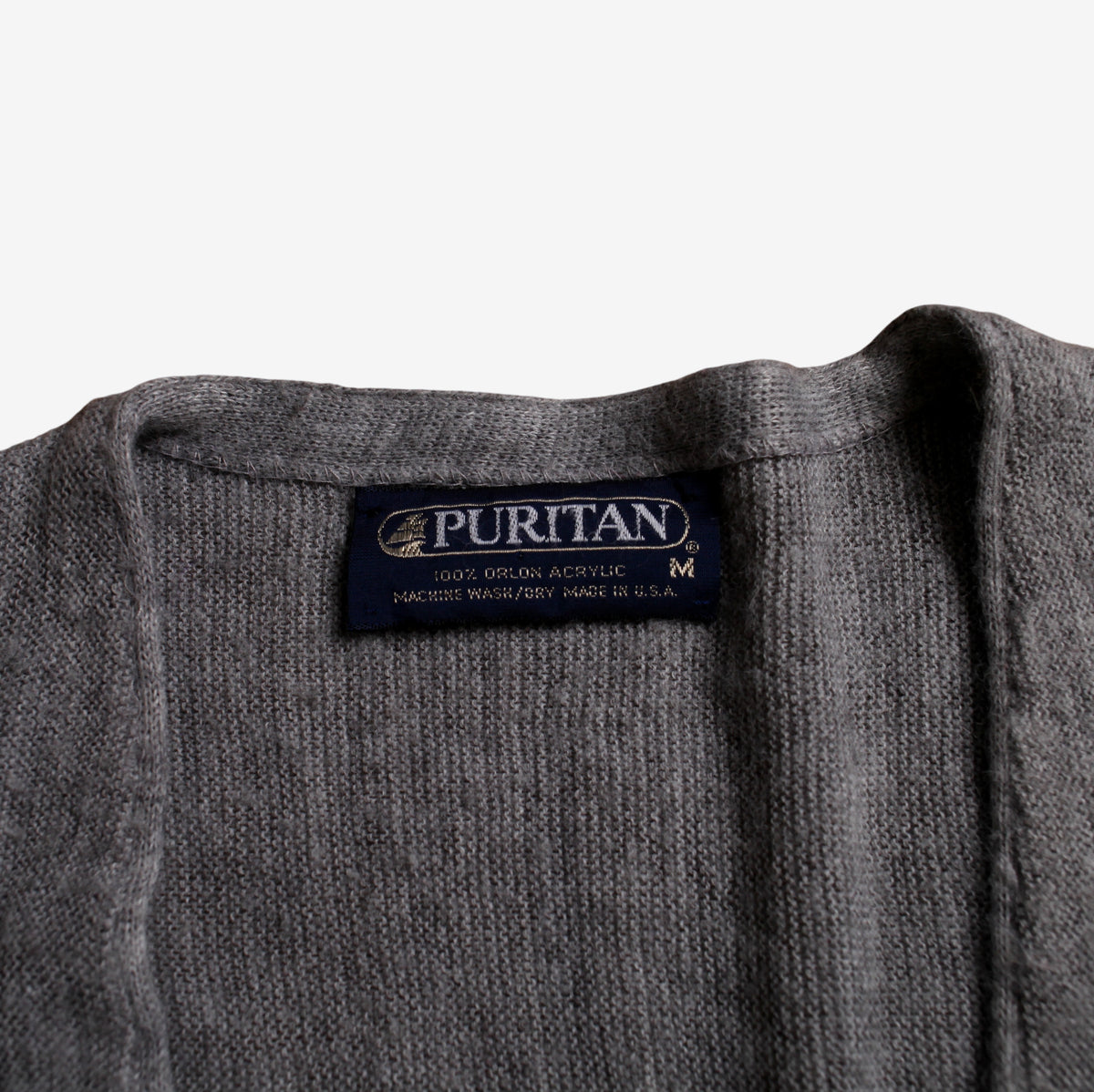 Vintage Puritan Cardigan M Mens 80s Acrylic USA Made Soft Grey Knit